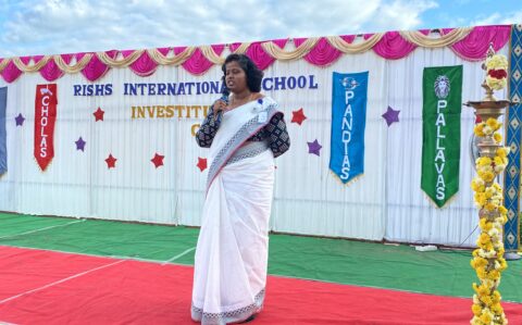 Addressing by Principal during the Investiture ceremony at RISHS International CBSE School Arcot