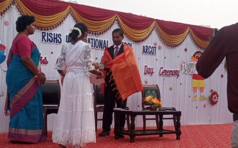 Honouring Chief Guest at Thanks Giving at RISHS International CBSE School Arcot