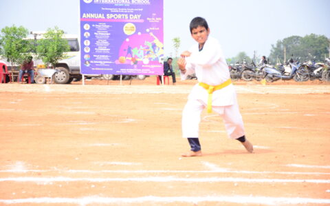 Karate Performed by a student on Sports Day at RISHS International CBSE School Arcot