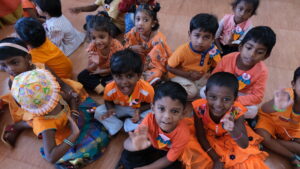 Kids at Orange Day at RISHS International CBSE School Arcot