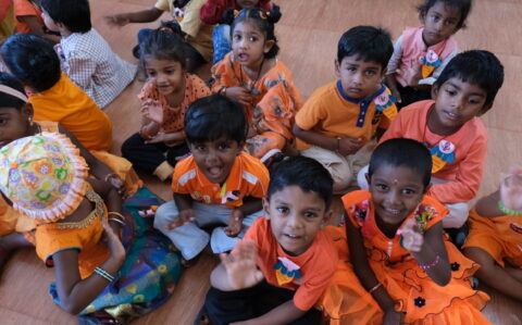 Kids at Orange Day at RISHS International CBSE School Arcot
