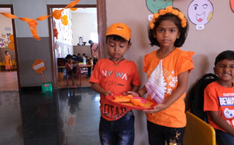 Kids Greetings at Orange Day at RISHS International CBSE School Arcot