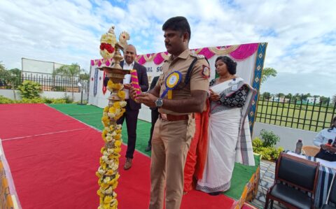 Lighting of candle during the Investiture ceremony at RISHS International CBSE School Arcot
