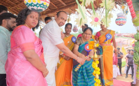 Lighting of Lamp by Founder during Pongal Celebration at RISHS International CBSE School Arcot