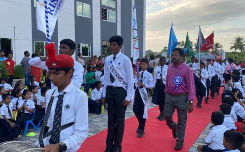 March past by students during the Investiture ceremony at RISHS International CBSE School Arcot