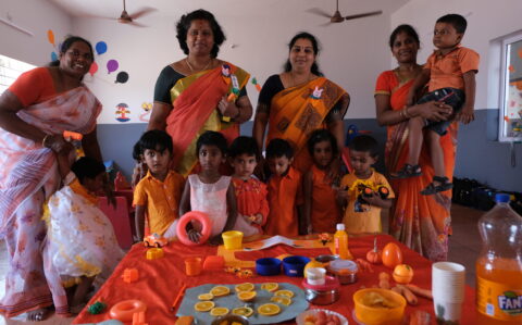 Orange Day group photo at RISHS International CBSE School Arcot