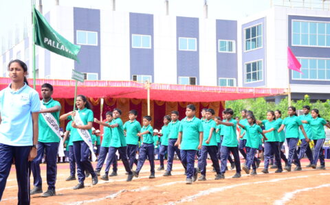 Pallavas group Marching during Sports Day at RISHS International CBSE School Arcot