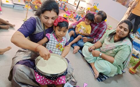 Parents doing Rituals during Vijayadasami at RISHS International CBSE School Arcot