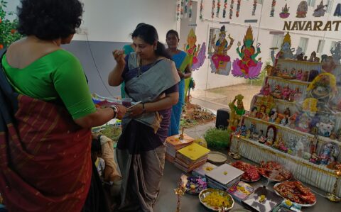 Principal doing Rituals during Vijayadasami at RISHS International CBSE School Arcot