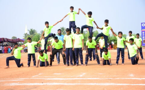 Pyramid building by students on Sports Day at RISHS International CBSE School Arcot
