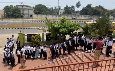 Students and Teachers assembling for the Field Trip at RISHS International CBSE School Arcot