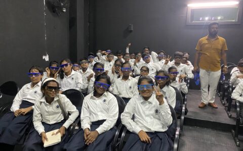 Students enjoying 3D show during the Field Trip at RISHS International CBSE School Arcot