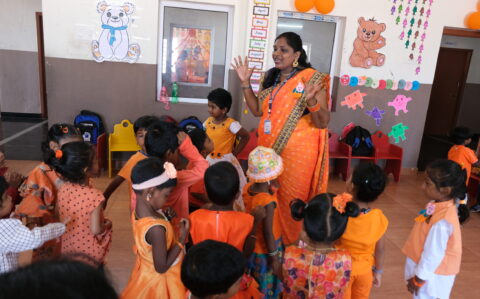 Teachers Narrating about Orange Day to Kids at RISHS International CBSE School Arcot
