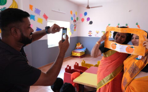 Teachers Photo using Orange themed thing at Orange Day at RISHS International CBSE School Arcot