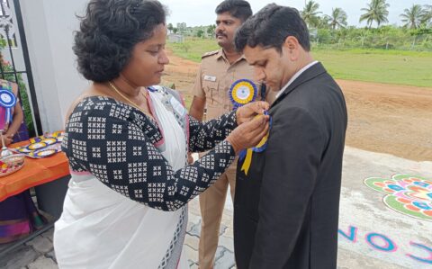 Welcoming the Guest in Investiture ceremony at RISHS International CBSE School Arcot