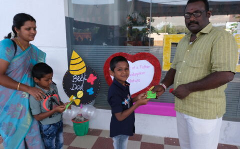 Kids Gifting Parents at Fathers Day Celebration at RISHS International CBSE School Arcot