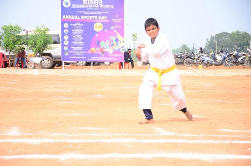 Karate Performed by a student on Sports Day at RISHS International CBSE School Arcot