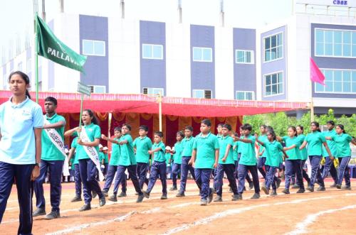 Pallavas group Marching during Sports Day at RISHS International CBSE School Arcot