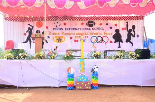 Stage decoration during Sports day at RISHS International CBSE School Arcot